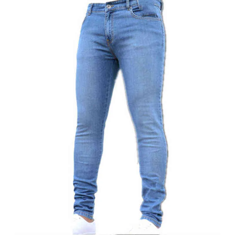 Pantaloni jeans da uomo slim fit elasticizzati a vita media pantaloni a matita in denim da uomo casual colore puro skinny jeans neri Pantalones Vaqueros 211104