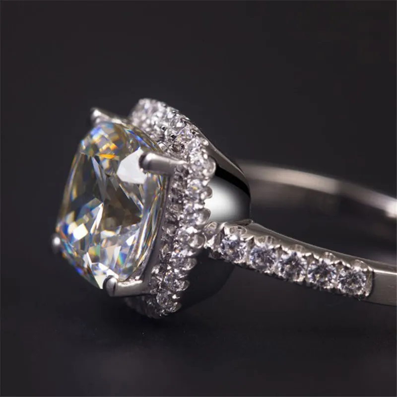 100% 925 Sterling Silber Ringe für Frauen Square Stone Cubic Zirkonia Braut Hochzeit Schmuck Verlobungsring PR003