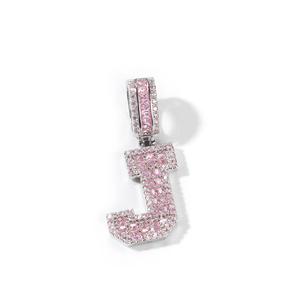Roze stokbrood effen letters aangepaste naam ketting hanger met tennisketting Iced Out gepersonaliseerde Jewelry231S
