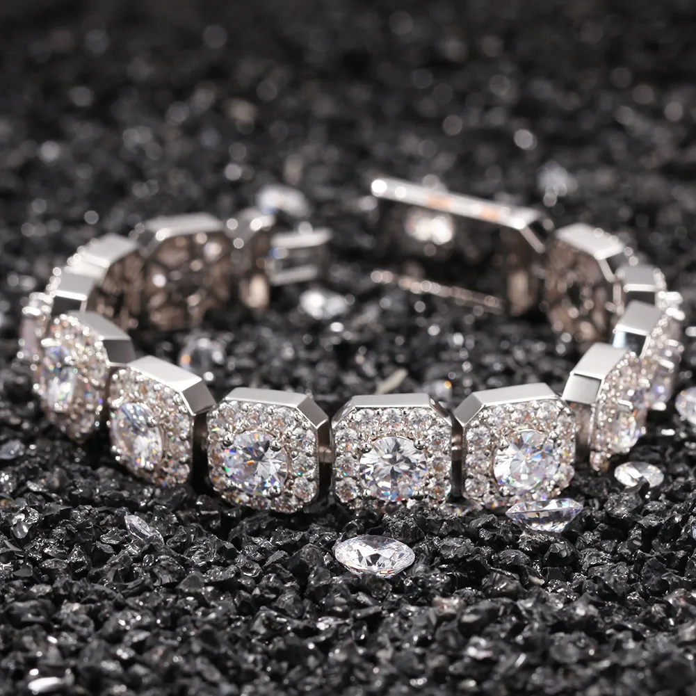Bracelet à chaîne glacée pour hommes, carré, argent, or, Tennis, bijoux Hip Hop à la mode