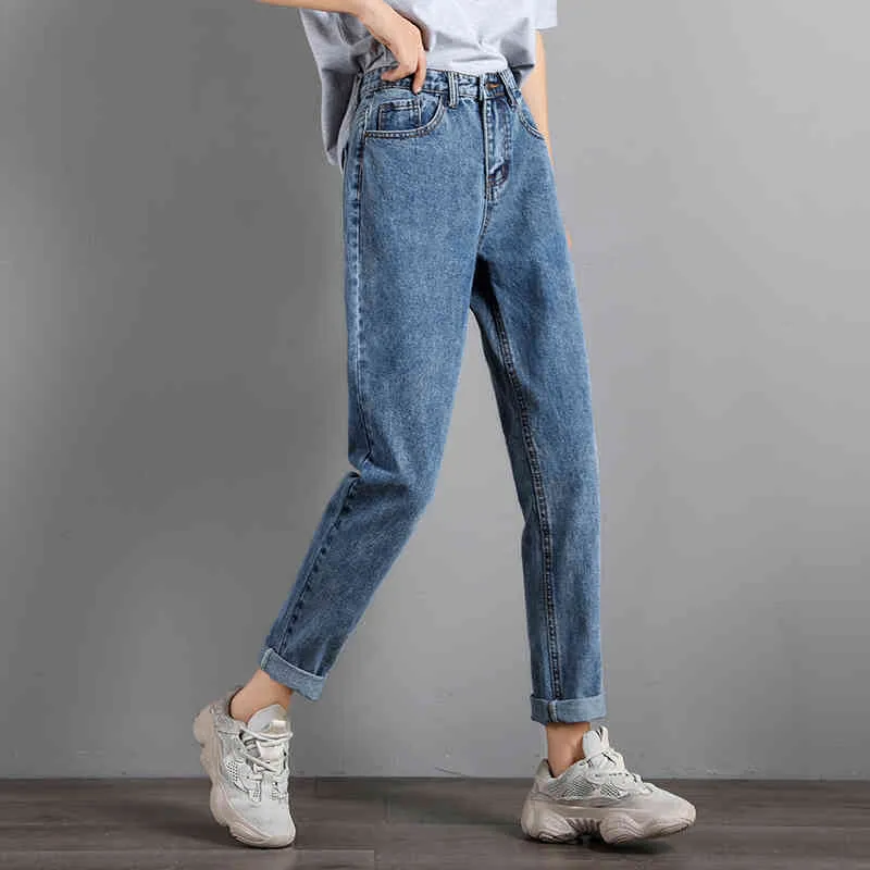 Otoño cintura alta suelta damas rectas vintage blue jeans pantalones pantalones de mezclilla mujeres pantalon femme 10795 210415