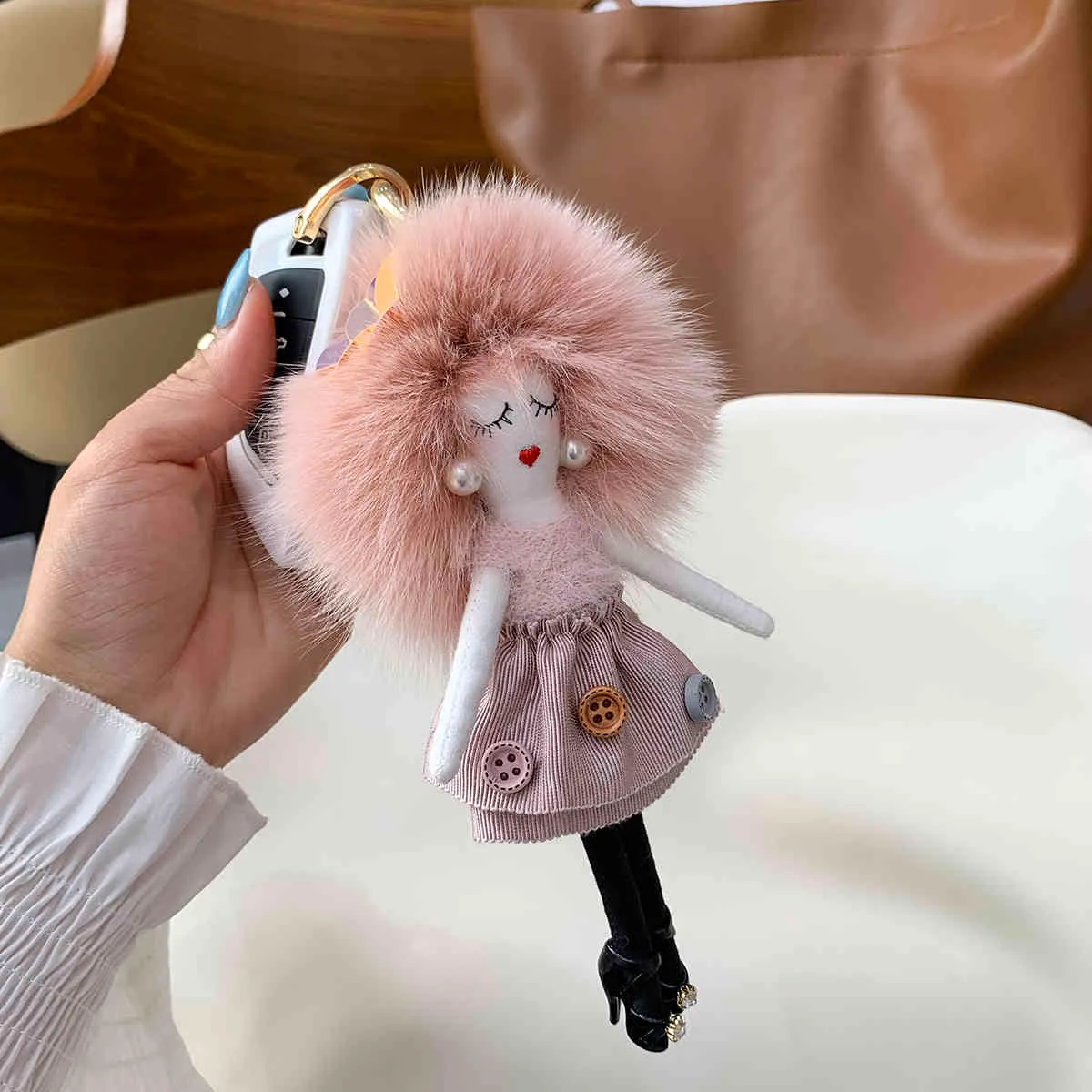 Real Fox Fur Pompom Пушистая кукла Beychain Рюкзак Детские подарки Мягкие игрушки с вешалкой Ключ Кошелек Сумки Подвеска для Дети Женщин