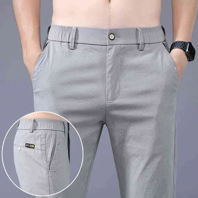 Jogger masculino calças de verão roupas para homens calças sólidas 2021 novo frouxo fresco faixa elástica fina trabalho vintage largo pernas homens calças H1223