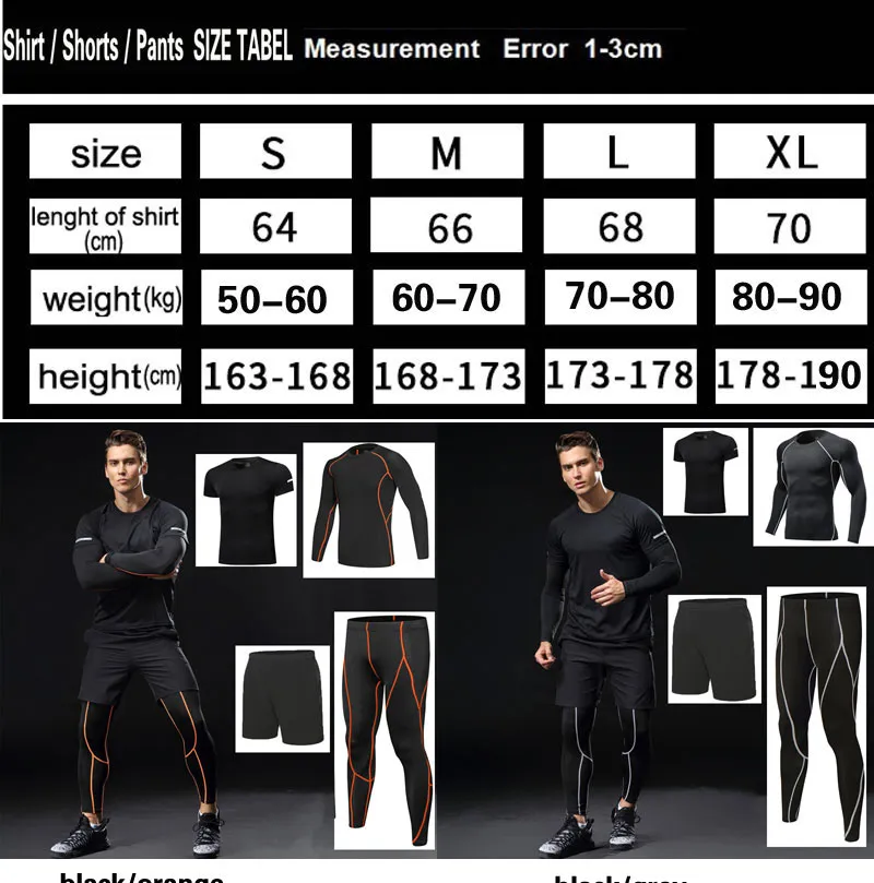 Komprimering Tracksuit Bintuoshi 4 stycken Fitness Tight Running Set T-shirt Legging Men's Sportswear Gym Sport kostym