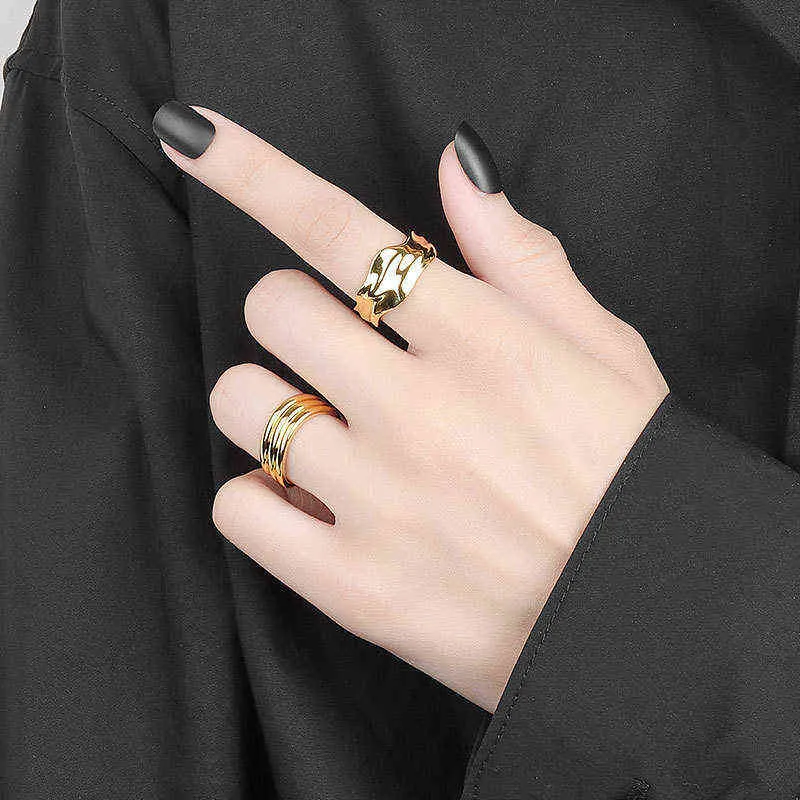 Jea.Angel Korean Version 925 Silver Minimalist Irregular Open Adjustable Ring For Women Concave Wide Jewelry Gift Accessories G1125