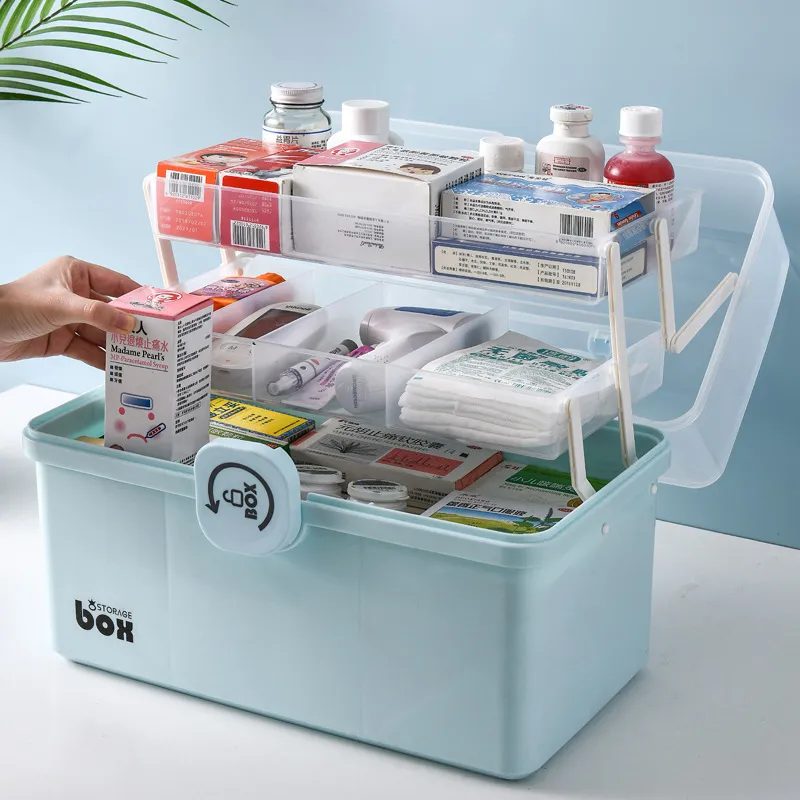 Plastik Saklama Kutusu Tıbbi Kutu Organizatör Çok fonksiyonlu Taşınabilir Tıp Dolabı Aile Acil Durum Kiti Kutusu Dropship 210330