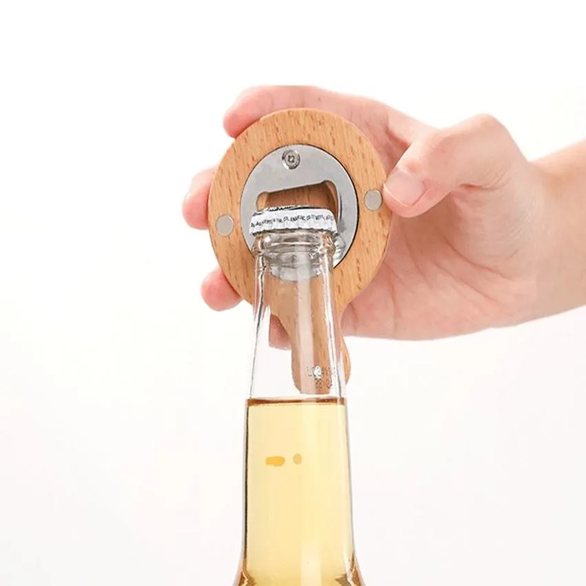 DHL Apply Logo houten bieropener met magneet houten en bamboe koelkast magneet magnetische fles openers keukengereedschap