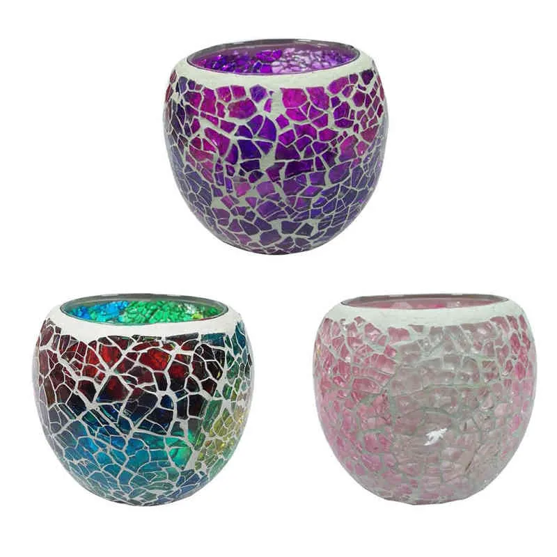 3Pcs Handmade Mosaic Stained Glass Candle Holder Tea Light Succulent Planter Small Plant Flower Pot