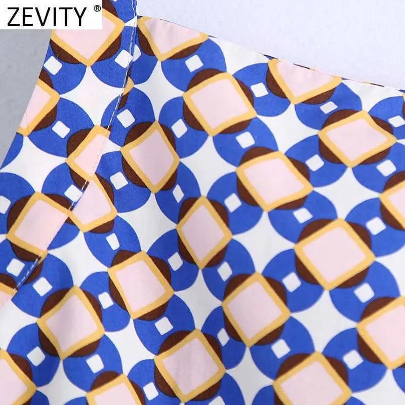 ZEVITY Dames Vintage Geometrische Print Korte Sling Shirt Dames Sexy Backless Bow Tied Blouse Roupas Chic Crop Blusas Tops LS9393 210603