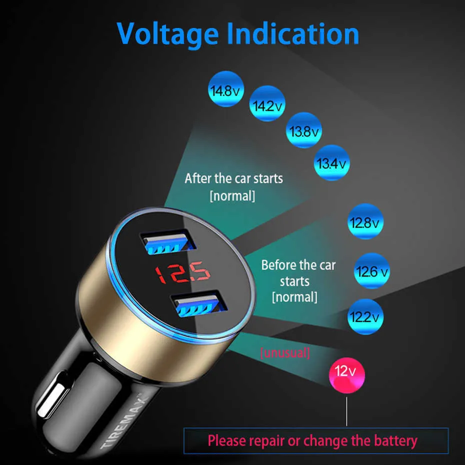 Nouveau chargeur de voiture double USB 5V 3.1A chargeur automatique navigateur GPS voiture Charge rapide universelle pour Iphone intelligent Xiaomi avec affichage de tension