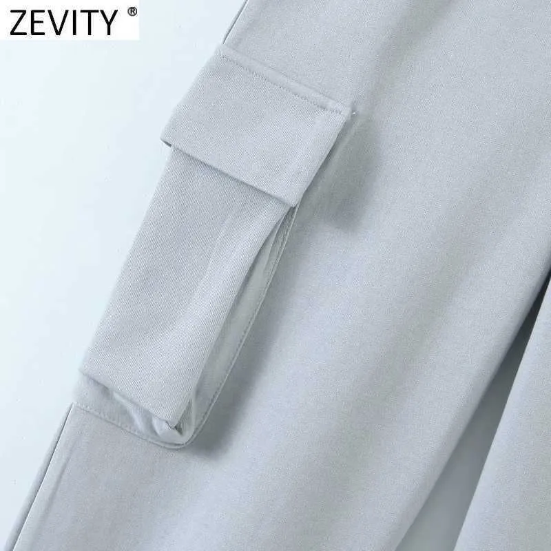 Zevity Safari 스타일 여성 빈티지 솔리드 컬러화물 바지 세련된 탄성 허리 활 묶어 바지 Femme Pantalones Mujer 바지 P990 210603