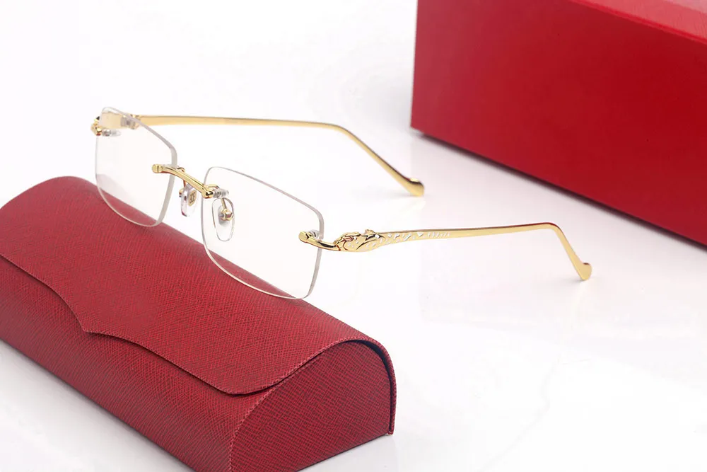 Classique populaire hommes lunettes de soleil carré cristal léopard décoration mode femmes design lunettes sans monture fil d'or anti-lumière bleue ant3411