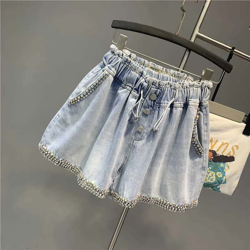 Summer European Femmes Exquis Denim Shorts Dames Mode Plus Taille Lâche Large Jambe A-Line Jeans Pantalon 210629