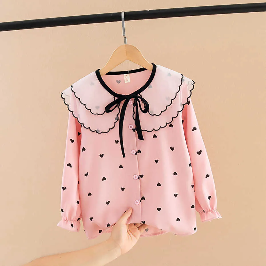 Mädchen Bluse Herz Muster Casual Kinder Shirts für Frühling Herbst Kinder Kleidung 6 8 10 12 14 210527