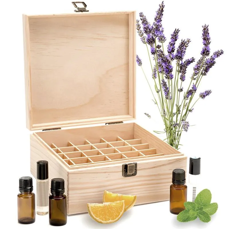 25 Slot Essential Oil Bottle Wood Storage Box Case Display Arrangör Holder Wood Parfym Aromaterapy Container Organiser 2103316714295