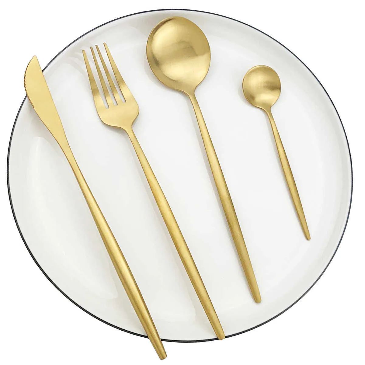 24 pièces or blanc mat ensemble de vaisselle en acier inoxydable couteau fourchette cuillère argenterie couverts cuisine couverts vaisselle 210902