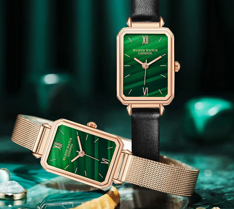 Ретро зеленый циферблат, простые темпераментные женские часы, кварцевые часы Stundents, сетчатый стальной ремень и ремешок из натуральной кожи, Speicial Scener279B