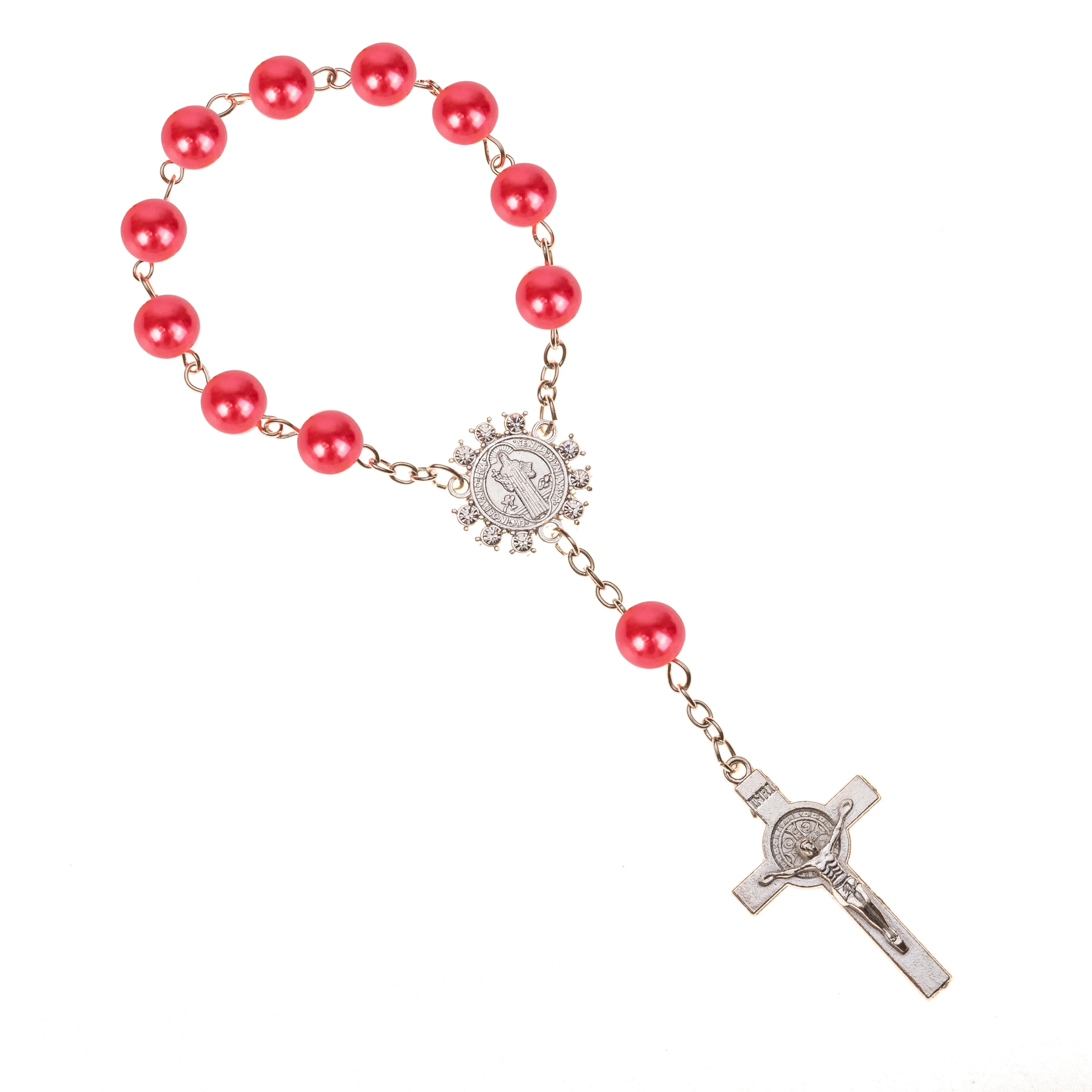 Nachahmung von Perlen, katholischer Rosenkranz, katholische Heilige Kommunion, silberne Farbe, Flügel, Kruzifix-Anhänger, Armband, schönes Geschenk