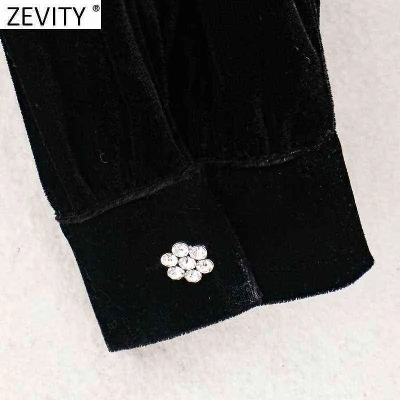 Zeveity 2021 Женщины стоят воротник алмазные кнопки украшения повседневные тонкие черные бархатные платья женские шикарные вечеринка линия Vestido DS5051 Y1204