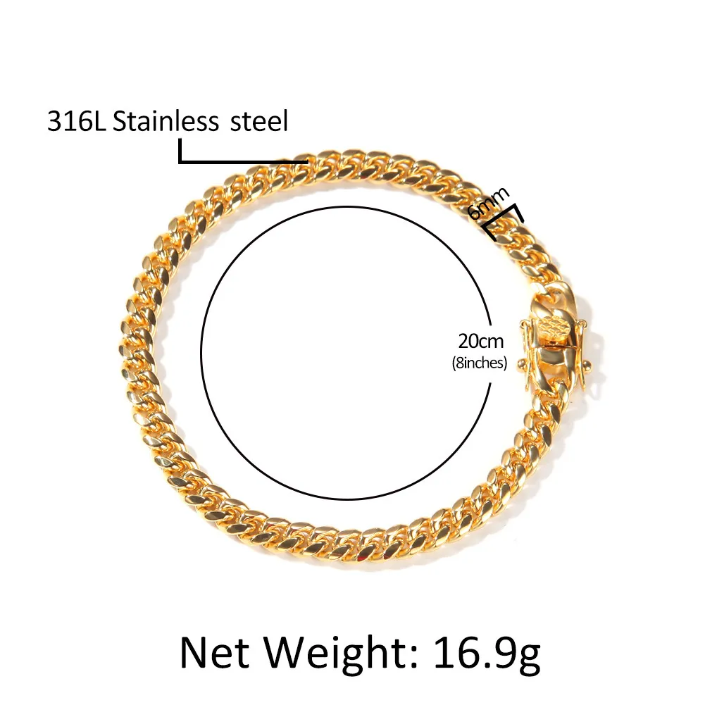 Fashion titanium steel 6mm Cuban Necklace Bracelet chains,hiphop hip hop rap gold plated necklace chains trend accessories,necklace bracelet set