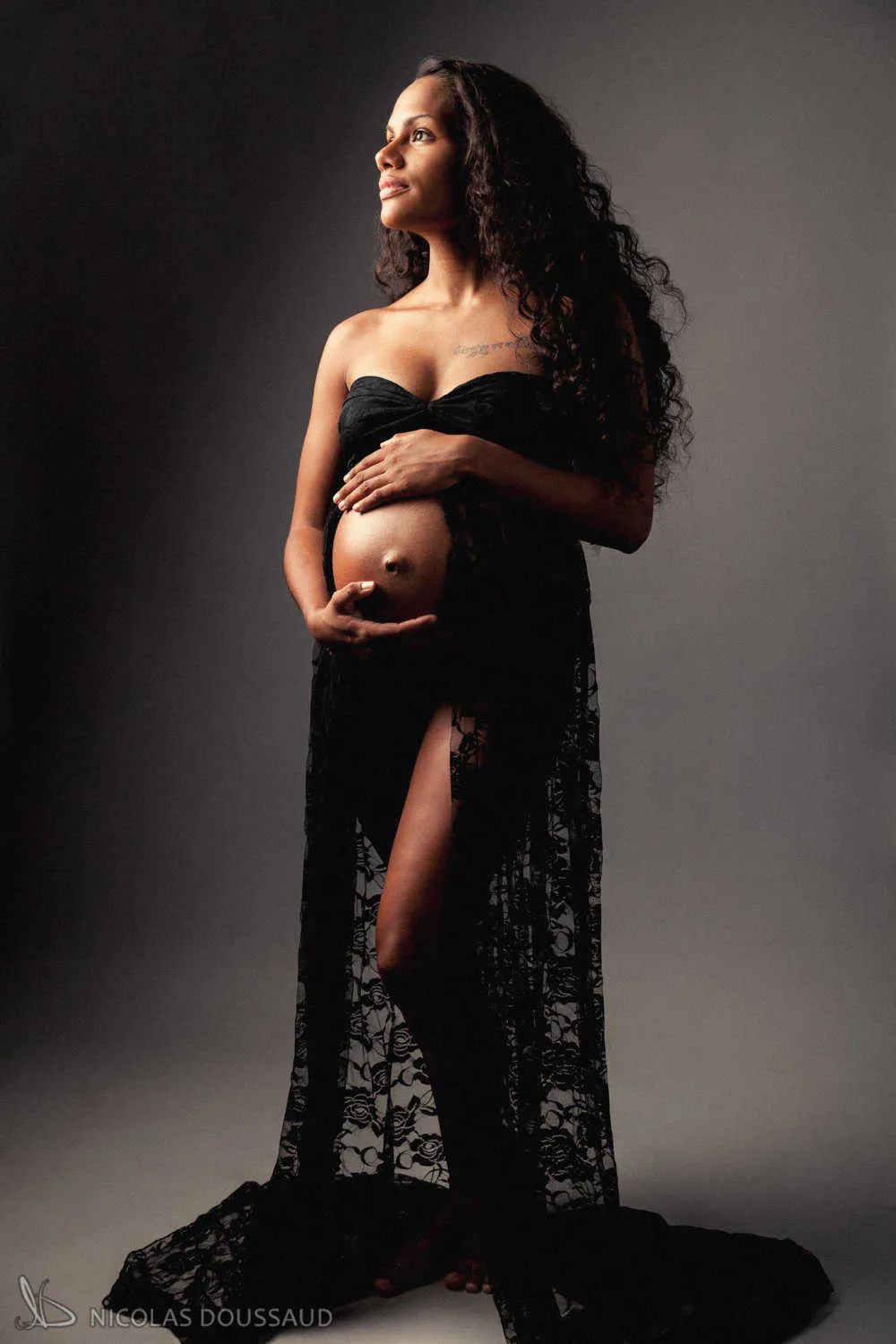 レースロングテールマテネティックドレス写真撮影マタニティ妊娠中の写真小道具マキシドレスx0902