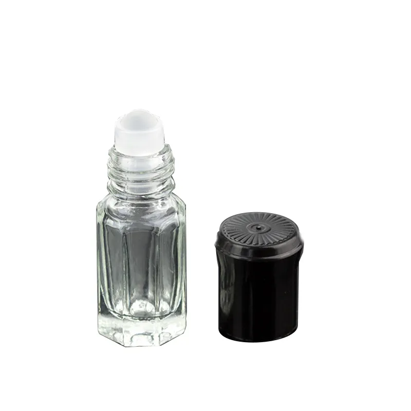 3ml /ロットガラスのユニークな形状のエッセンシャルオイルボトル香水バイアルと鋼球の化粧品容器