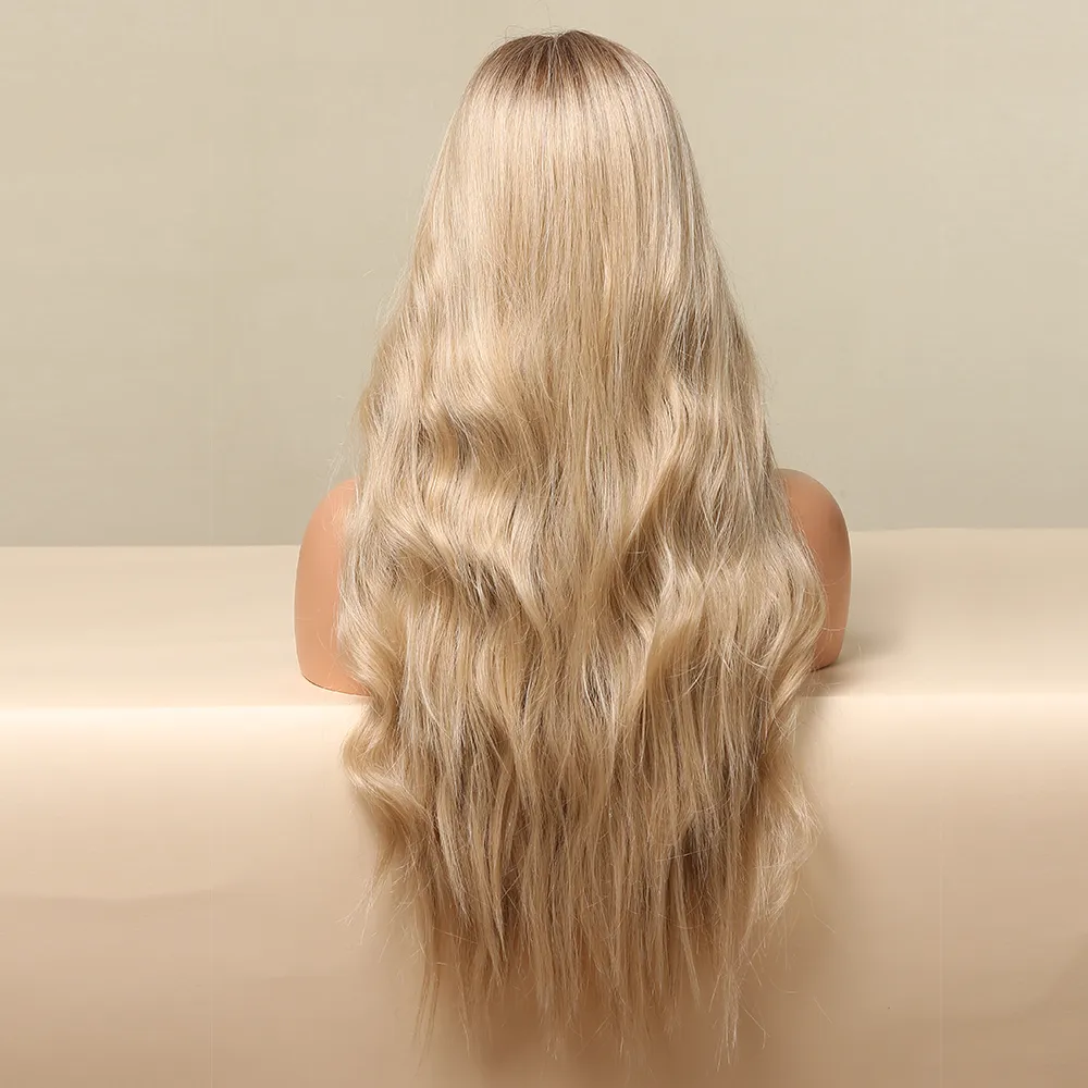 Длинные волны кружева передний парик для женщин коричневый до блондинки Оммре синтетические парики с детским волосом высокой плотности парики жару сопротивления