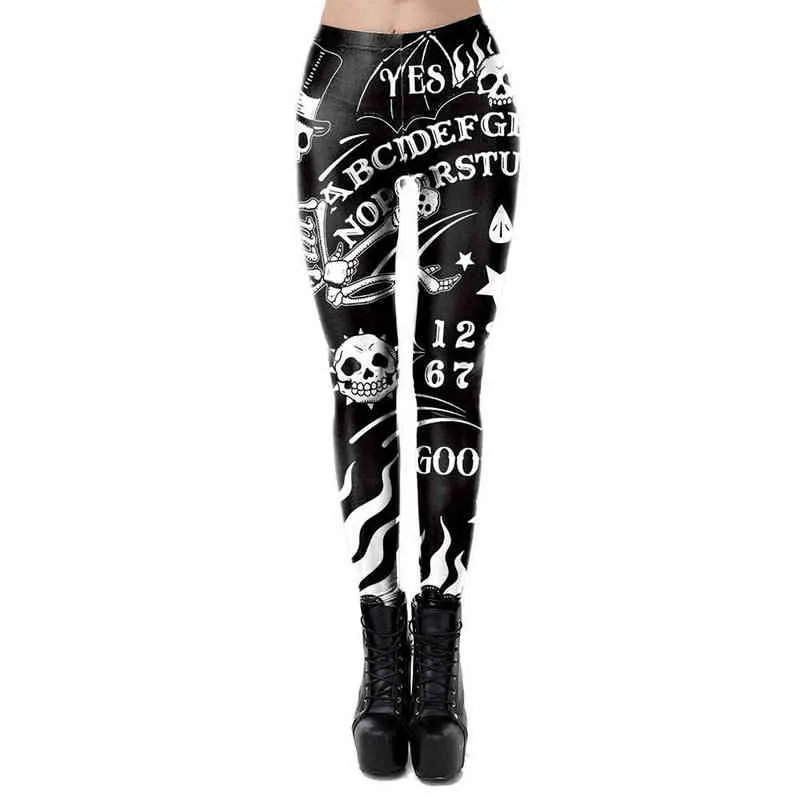 Gothic Ouija Baphomet Print Satan Head Devil Leggings Fashion Women Festival Gift Plus Size Pantaloni a vita media Sexy Slim Legging 211204