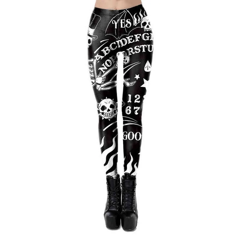 Gothic Ouija Baphomet Print Satan Kopf Teufel Leggings Mode Frauen Festival Geschenk Plus Größe Mid-Taille Hosen Sexy Schlanke Legging 211204