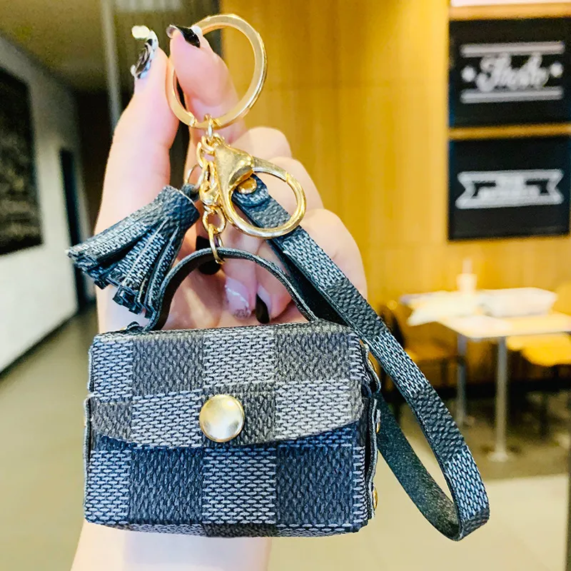 Mini sac porte-clés à la mode, porte-monnaie Simple, porte-monnaie, rangement d'écouteurs, sac à carreaux, breloque clé, cadeau pour petite amie, 230T