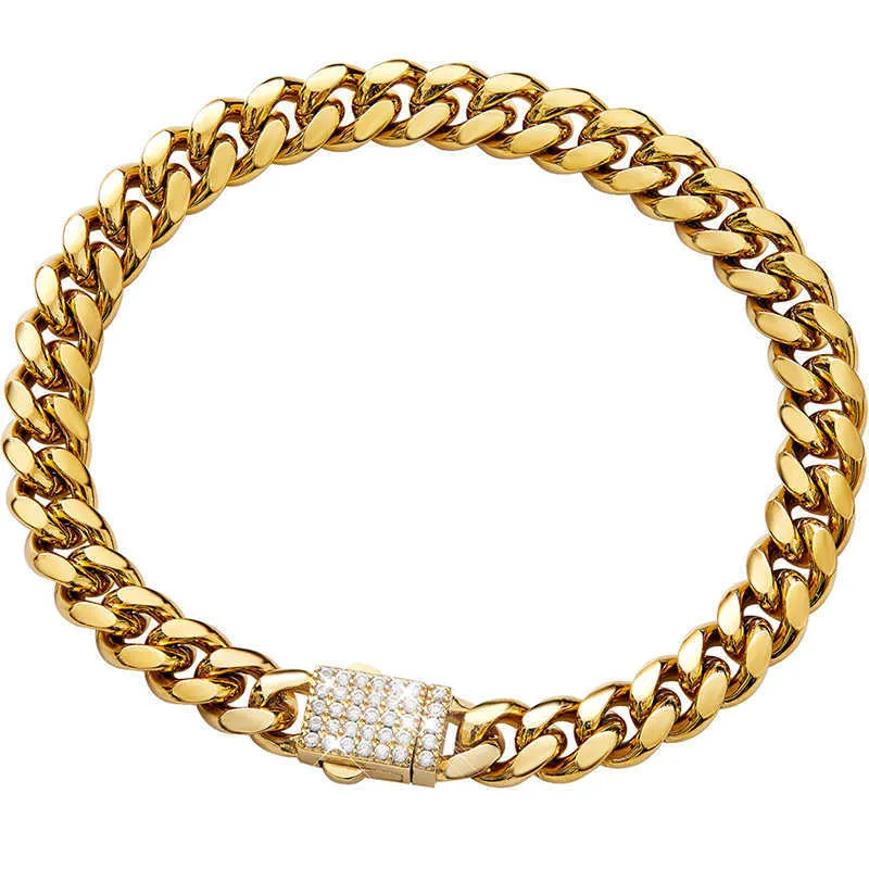 6-14mm genişliğinde paslanmaz çelik Küba Miami zincirleri kolyeler cz zirkon kutusu kilit büyük altın zincir erkekler hip hop rapçi mücevher1694
