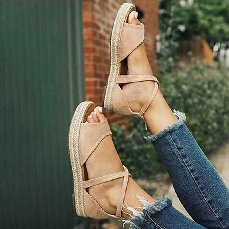 2021 femmes sandales femme plate-forme Peep Toe femme gladiateur chaussures plates dames fermeture éclair chaussures femmes confortable grande taille été Y0721