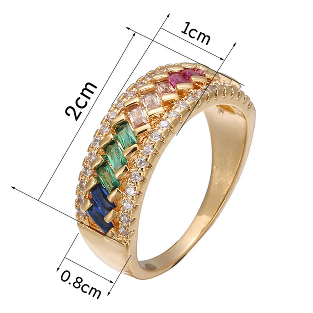 18k Multi Gemstones Crystal Rings for Women Rainbow Diamonds White Gold Color Indian Dubai Fashion Jewelry3639637