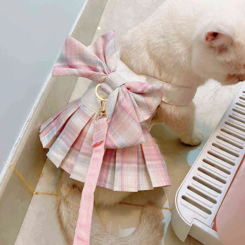 ペット犬の猫の服甘い子犬の犬のドレスハーネスひもりチワワの岩の高級ドレスかわいいスカートのための小さな犬の猫211106