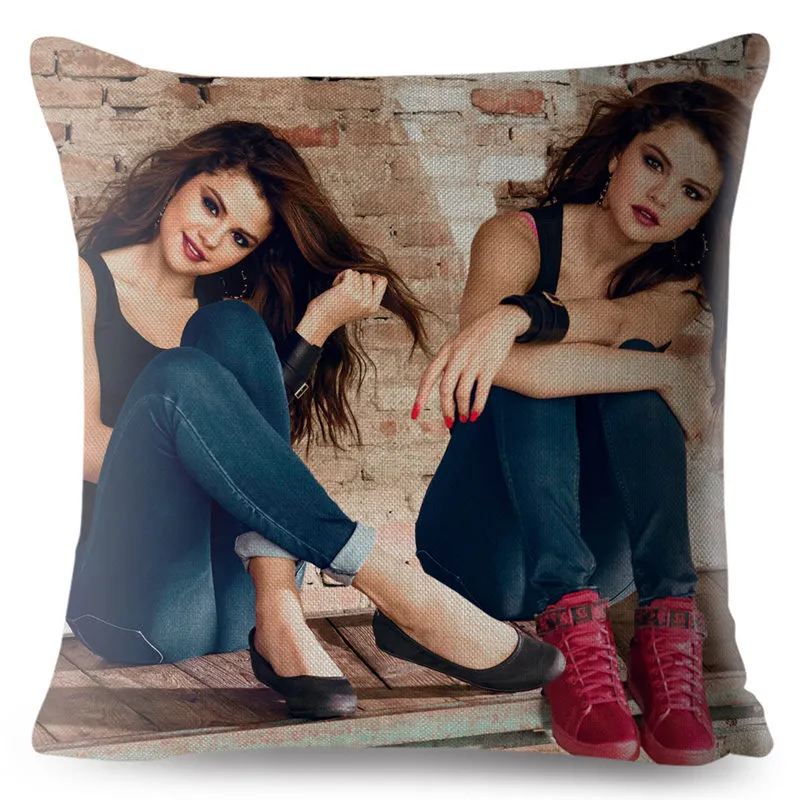 Super Star Selena Gomez Cushion Cover Cover Cover Covers Cover 4545cm Throw Pillow Case Care Home Decore Sexy Girl Pillowcase3203556