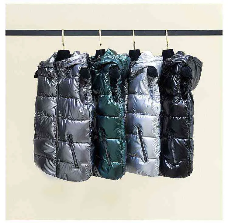 OLEKID Autunno Inverno Gilet Lucido Ragazzo Impermeabile Bambini Giacca Senza Maniche 3-20 Anni Capretto Adolescente Ragazze Gilet 211203