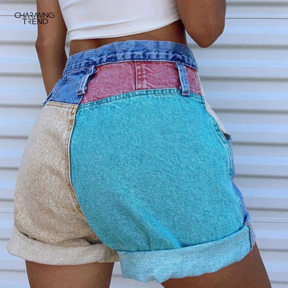 Mode denim shorts kvinnor hög midja denim shorts kvinnor plus storlek casual smala jeans kort sexig kvinnlig vintage denim shorts 210702