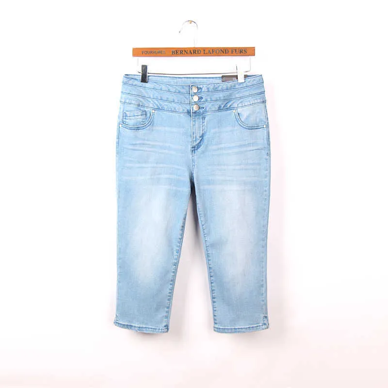 High waist summer women fashion straight style water wash bleached casual jean female trendy color calf length denim pants 210708