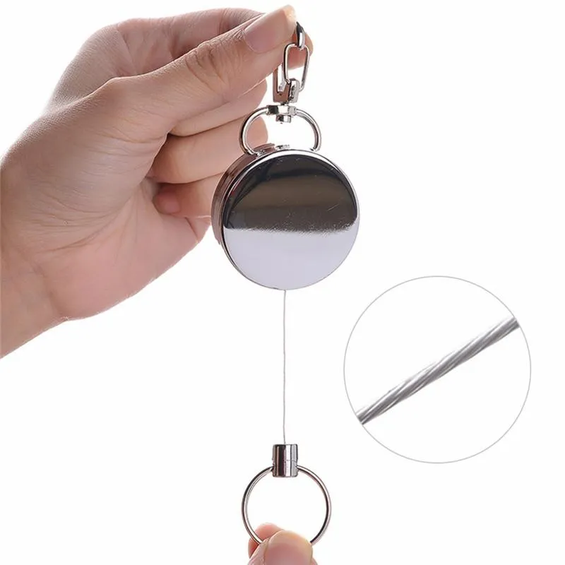 Keychains Retractable Resilience Steel Wire Rope Elastic Keychain Recoil Sporty Alarm Key Ring Anti Lost Ski Pass ID Card273c