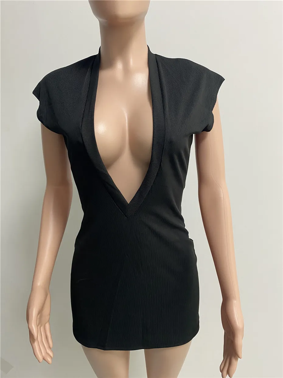 2022 Sommar Casual Dresses for Women One Piece Set Sexig Deep V-Neck Bodycon Mini Designer Kläder Mode Högkvalitativ Elegant Luxury Club Wear K8717