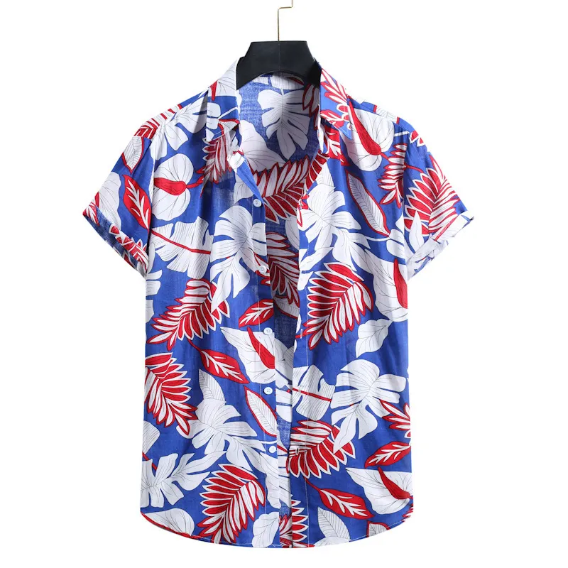 Folha Impressão Camisas Homens Manga Curta Mens Casuais Aloha Camisa Praia Feriado Hawaiian Camisas Verão Marca Aconchegante Estilo étnico Camisa 210524