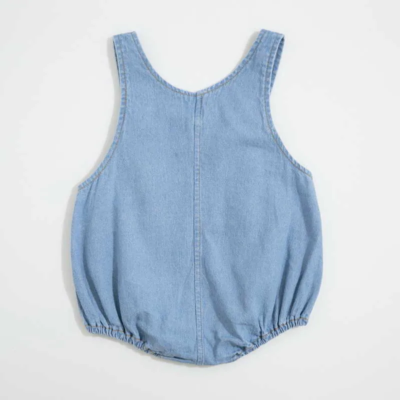 Lente babyjongen meisje bodysuit mouwloze denim jumpsuit met pet geboren schattige stijl kinderkleding E43 210610