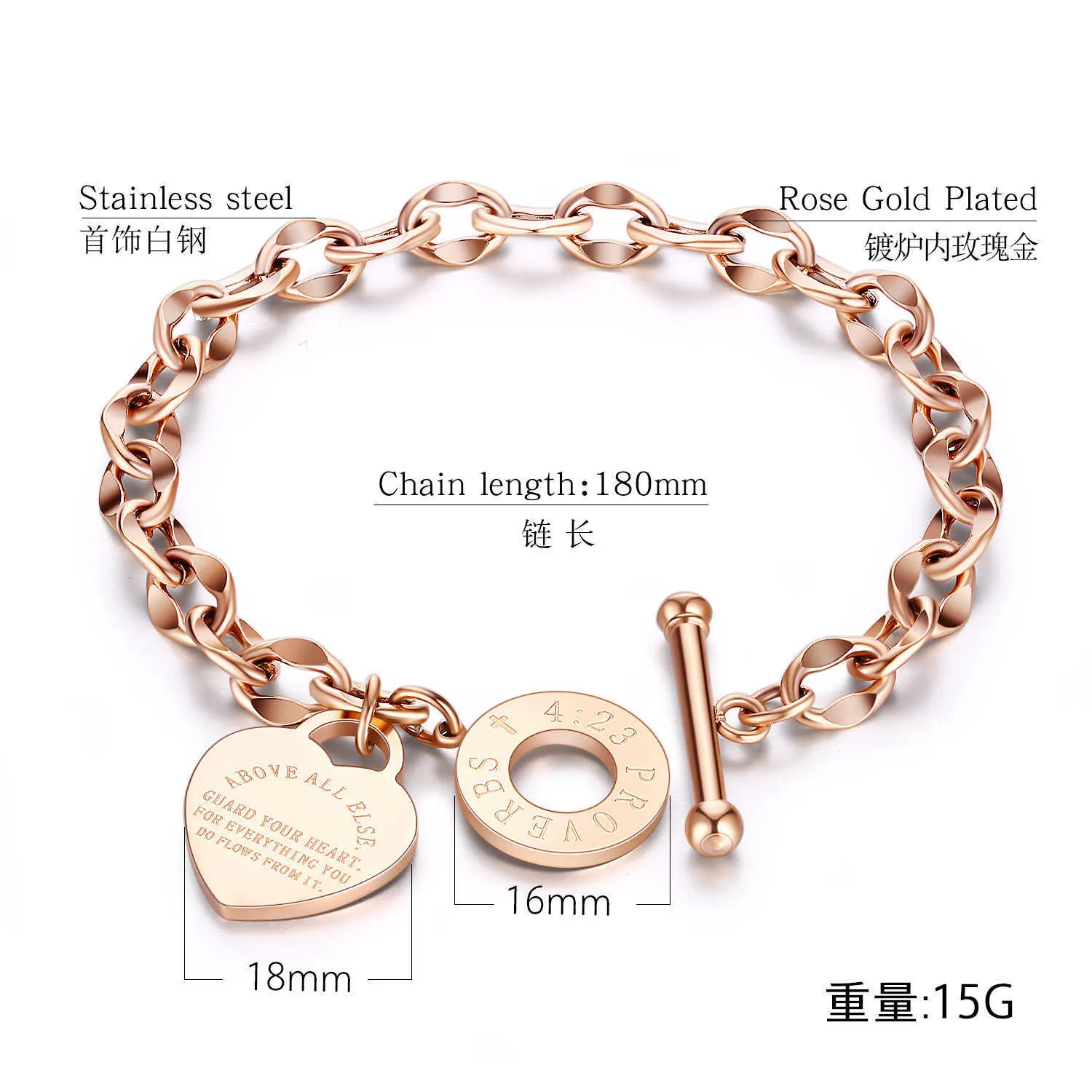 Heart-shaped Bracelet Proverbs Pendant for Women Gift Metal Brand Designbracelets Fashion Female Gold Jewelry Gifts Q0603281q