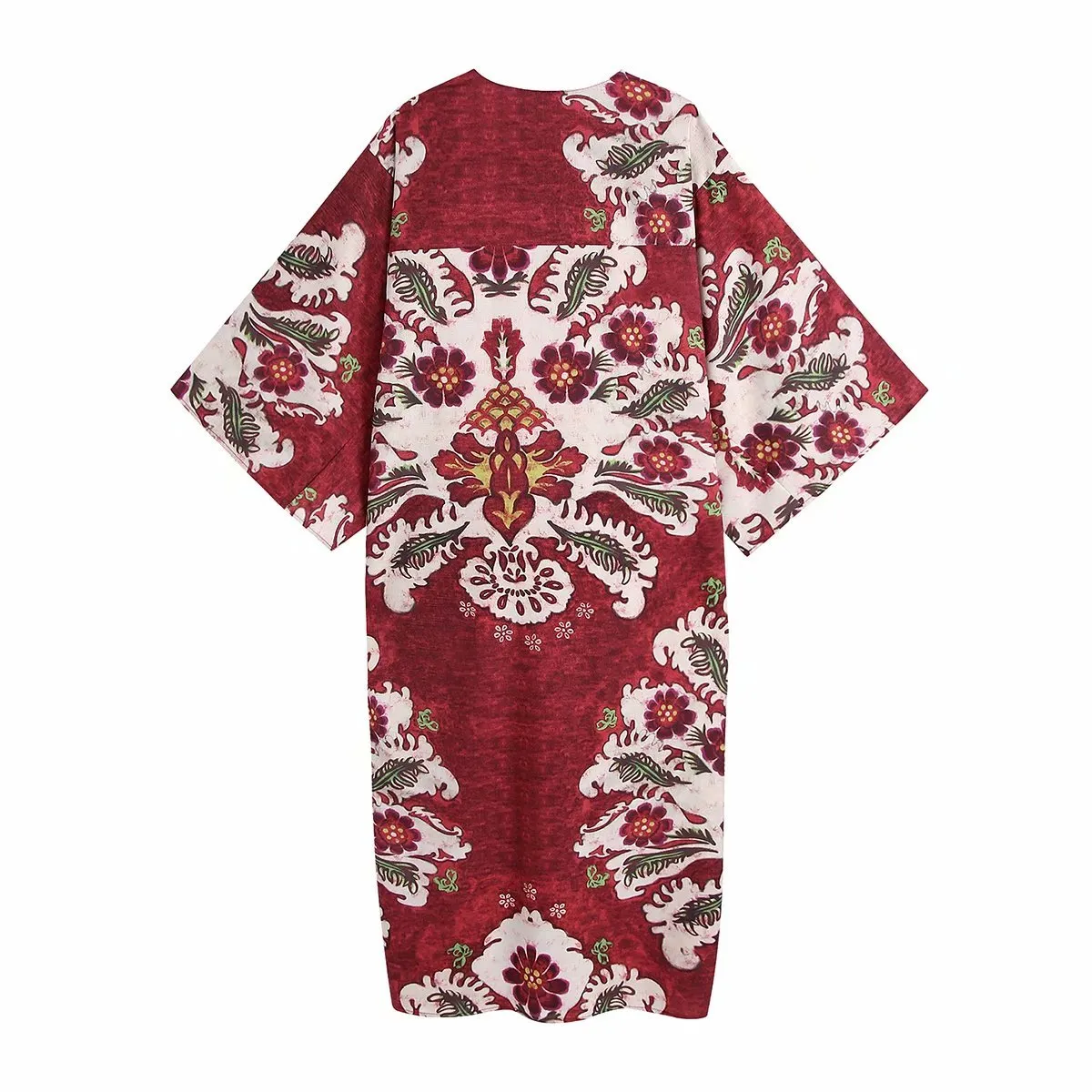 VUWWYV Woman Dresses Red Print Plus Size Midi Women Long Sleeve Vintage Shirt Summer Going Out Vestidos Tied 210430