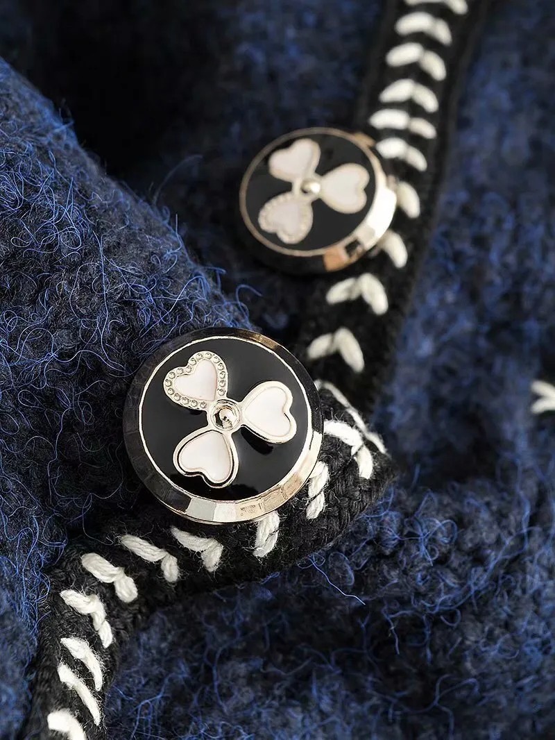 Automne Vintage rayé ligne contraste couleur col rabattu Cardigan tricot rétro pull femme simple boutonnage bouton pull 210429
