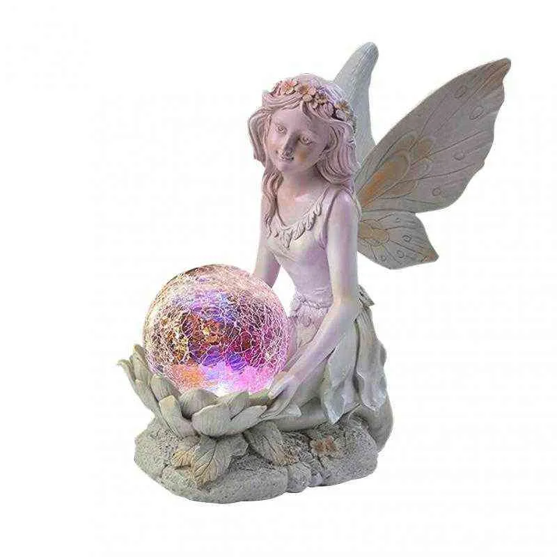 Outdoor Solar Lamp Lichtgevende Fairy Girl Led Lights Waterdichte Tuin Yard Art Ornaments Angel Figure Sculpture Crafts 211108