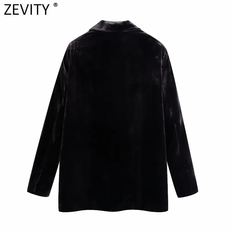 Kadın Chic Kruvaze Eğlence Kadife Blazer Ceket Lady Uzun Kollu Cepler Dış Giyim Suit Ofis CT660 210420 Tops