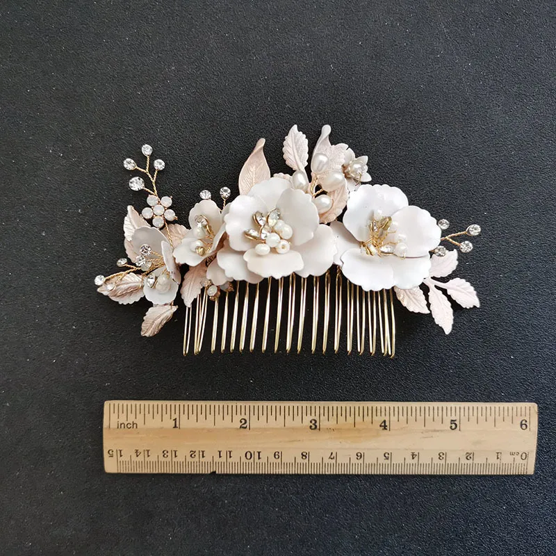 SLBRIDA fait à la main Ins Style alliage fleur feuille cristal strass peigne de mariée coiffure de mariage accessoire de cheveux femmes bijoux