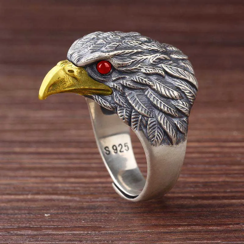 Anillo de hombre ajustable con apertura de águila dominante exagerada retro de moda japonesa y coreana de diseño original de plata s925 X0715