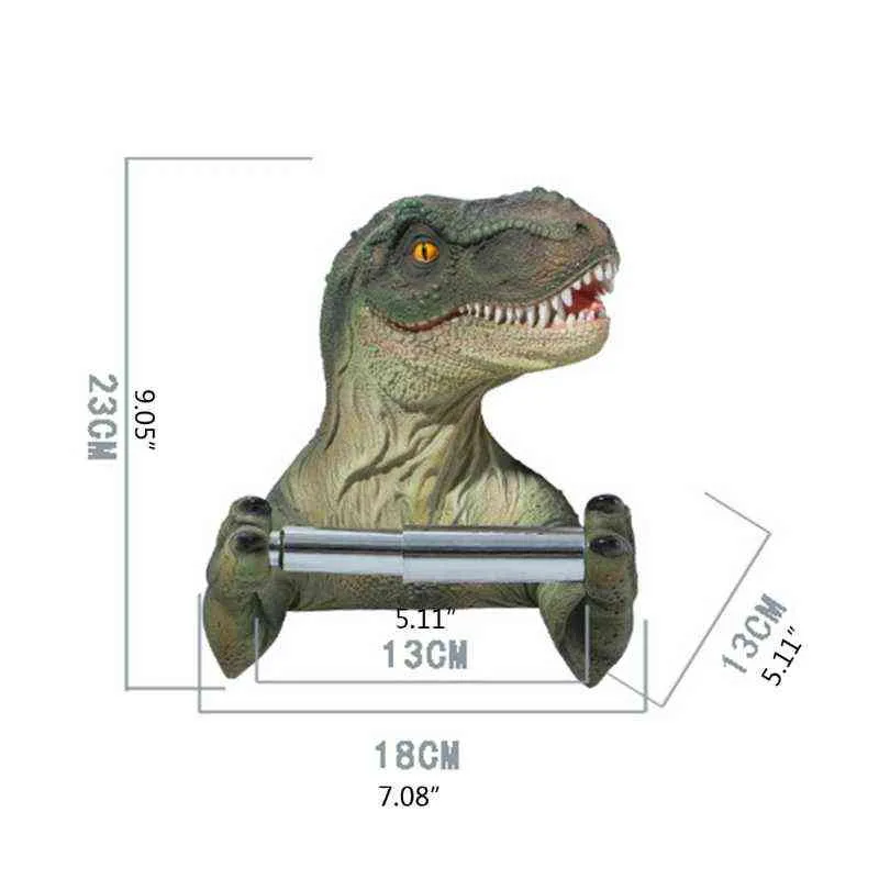 3D Dinosaur Roll Paper Holder Wall-mounted Toilet Paper Rack Tyrannosaurus Decorative Tissue Towels Holder for Bathroom Home 211101